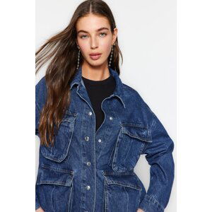 Trendyol Dark Blue Oversized Denim Jacket with Cargo Pocket