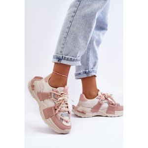 Dámské módní sportovní boty šněrované béžovo-růžové Chillout!