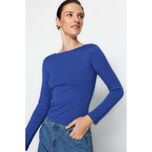 Trendyol Saks Cotton Stretchy Boat Neck Fitted Stretchy Knitted Blouse