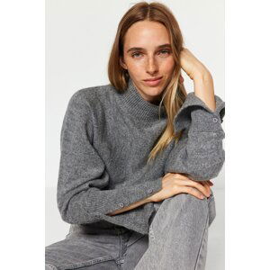 Trendyol Anthracite Crop Soft Textured Knitwear Sweater