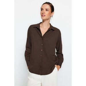 Trendyol Dark Brown Loose Fit Cotton Woven Shirt