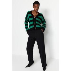 Trendyol Black V-Neck Striped Knitwear Cardigan