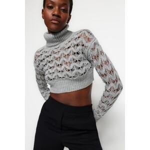 Trendyol Gray Super Crop Openwork/Perforated Knitwear Sweater