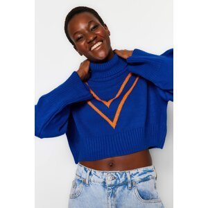 Trendyol Blue Crop Color Block Turtleneck Knitwear Sweater