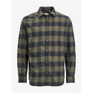 Tmavě zelená pánská kostkovaná košile Jack & Jones Plain - Pánské