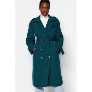 Trendyol Dark Green Oversized Wide-Cut Belted Water-repellent Long Trench Coat