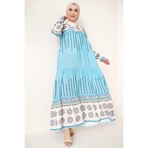 Bigdart 2175 Patterned Hijab Dress - Light Blue