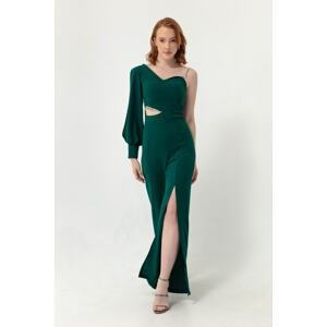 Lafaba Women's Emerald Green One-Sleeve Halter Evening Dress Jumpsuit