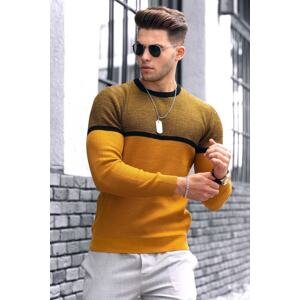 Madmext Men's Mustard Color Block Sweater 4734