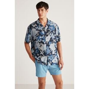 GRIMELANGE Paros Men's Patterned Flowy Trilled Tiril Fabric Summer Shirt