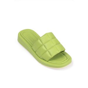 Capone Outfitters Capone Women's Flat Heeled Single Strap Quilted Comfort Peanut Green Slippers