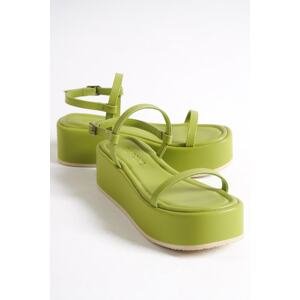 Capone Outfitters Capone Stiletto Heel Women's Pistachio Green Flatform Sandals with Double Strap Wedge Heel