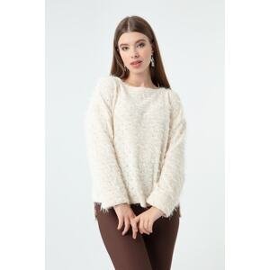 Lafaba Women's Ecru Pile Glittery Sweater