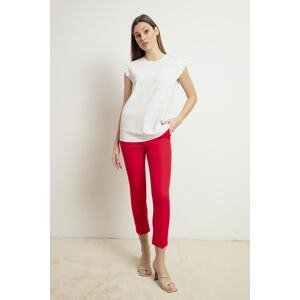Lafaba Women's Red High Waist Fabric Trousers
