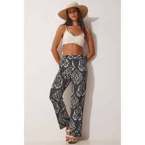 Happiness İstanbul Women's Black Patterned Summer Loose Palazzo Pants