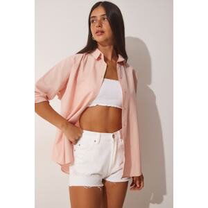 Happiness İstanbul Women's Light Pink Oversize Basic Poplin Shirt