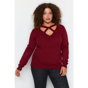 Trendyol Curve Claret Red with Window/Cut Out Detailed Knitwear Sweater