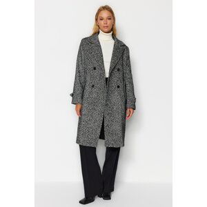 Trendyol Black Oversize Wide-Cut Herringbone Long Stamped Coat