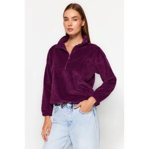 Trendyol Purple Zipper Detailed Fleece Knitted Sweatshirt