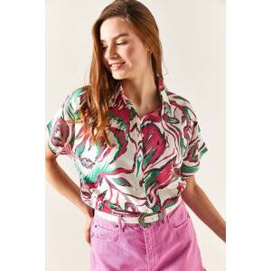 Olalook Women's Fuchsia Green Bat Linen Blend Shirt