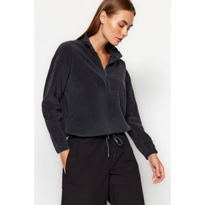 Trendyol Anthracite Zipper Detail Fleece Knitted Sweatshirt
