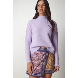 Happiness İstanbul Women's Lilac Stand Up Collar Bearded Knitwear Sweater