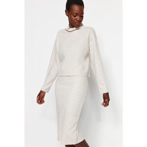Trendyol Beige Thessaloniki/Knit Looking Standing Collar Relaxed/Comfortable Fit Low Sleeve Knitted Blouse