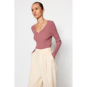 Trendyol Dried Rose V-Neck Knitwear Sweater