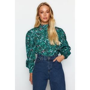 Trendyol Green High Collar Patterned Woven Blouse