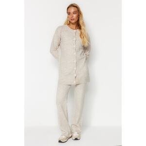 Trendyol With Stone Pearl Buttons, Knitwear, Cardigan, and Trousers Top and Bottom Set
