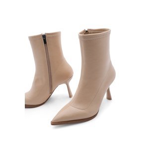 Marjin Women's Heeled Boots Pointed Toe Goblet Heels Daily Classic Boots Holes Beige.