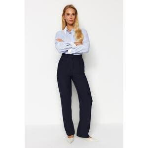 Trendyol Navy Blue Wide Leg Pleated Woven Trousers