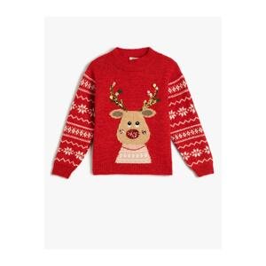 Koton New Year's Sweater Deer Patterned Crew Neck Sequin Detailed