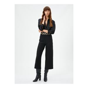 Koton Fabric Trousers Wide Crop Leg High Waist Zipper.