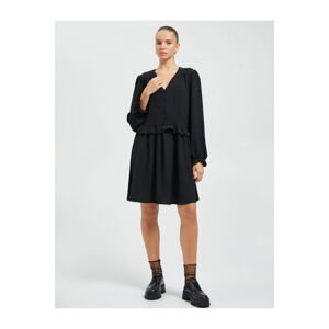 Koton Long Sleeve Midi Winter Dress with Frilled Button Detail V-neck