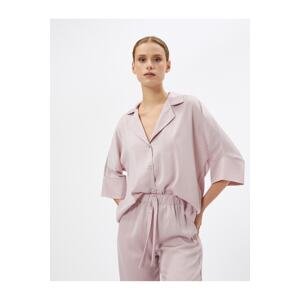Koton Satin Pajama Top with Half Sleeves and Buttons Shirt Collar