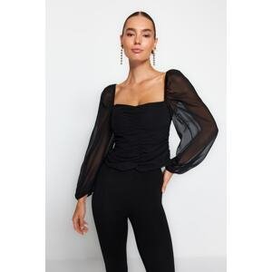 Trendyol Black Ruffle and Sleeve Detailed Woven Blouse