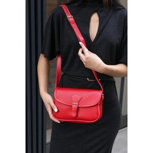 Madamra Red Women's Buckle Closure Crossbody Bag