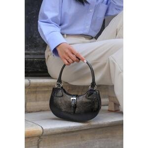 Madamra Black Patent Leather Women's Short Handle Oval Bag