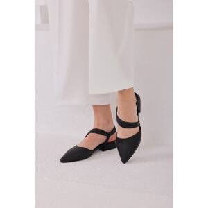 Madamra Black Women's Daily Heeled Flats with Band Detail.