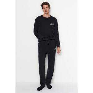 Trendyol Black Men's Regular/Regular Cut, Minimal Fluffy, Lettering Print, Fleece Interior Thick Sweatpants.