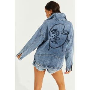 Cool & Sexy Women's Blue Embroidered Denim Jacket IS801