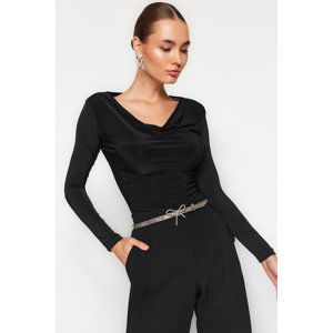 Trendyol Black Knitted Collar Bodysuit