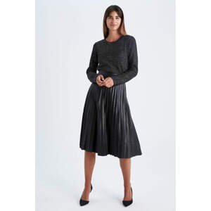 DEFACTO A Cut Faux Leather Normal Waist Midi Knitted Skirt