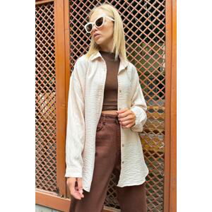 Trend Alaçatı Stili Women's Beige Oversized Aerobin Shirt