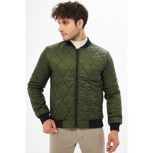 River Club Men's Khaki College Collar Water and Windproof Quilted Patterned Fiber Coat