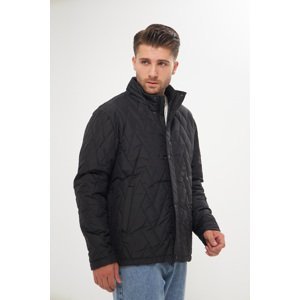 River Club Men's Black Water and Windproof Stand Collar Quilted Patterned Coat