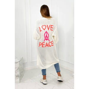 Kardiganový svetr s nápisem Love & Peace ecru