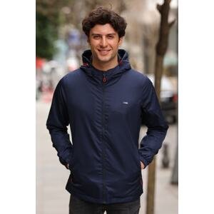 River Club Men's Navy Blue Lined Water Resistant Hooded Raincoat with Pockets - Windbreaker Jacket