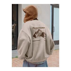 Know Women's Beige Arid Mountain Printed Oversized Sweatshirt.